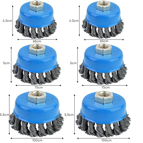 6 Pezzo Spazzola Metallica Smerigliatrice, M14 Spazzola Smerigliatrice, 65mm 75mm 100mm Set di Spazzole Metalliche in Acciaio per Trapano, per Rimozione Ruggine e Vernice - Honorern