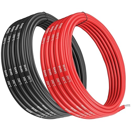 Filo in silicone 8 gauge 8 AWG 8,37 mm cavo elettrico 6 m, 3 m nero e 3 m rosso, flessibile, 1650 fili in rame stagnato ad alta temperatura 0,08 mm per auto telecomandate, marine, droni - Honorern