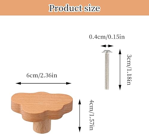 6 Pcs Pomelli per Porte Bambini, Pomelli in Legno a Forma di Nuvola con Foro Singolo, Maniglie per Cassettiere con Viti, Maniglie per Mobili Pomelli per Cassetti, per Armadio Cucina Camera da Letto - Honorern