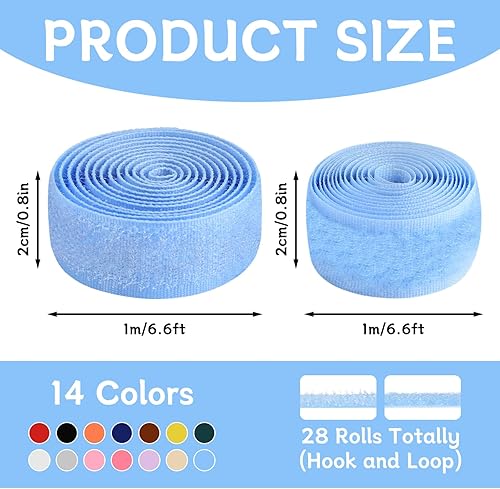14 Set Nastro a Strappo, 14 Colori di Cucire Su Ganci e Nastro con Gancio e Occhiello, 20mm x 1m Strappo per Cucire Doppia Faccia per Cucire Stoffa, Tessuti, Artigianato Fai Da Te - Honorern