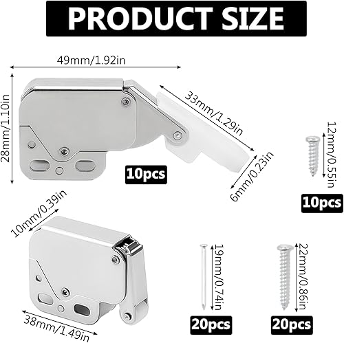 10 Pezzi Mini Chiusura a Pressione Chiusura a Molla Armadio Mini Touch Ferma Porta Mini Latch con Viti Fermo a Molla Chiusura Scrocco a Molla Serratura Chiusura a Scatto per Armadio e Ante - Honorern