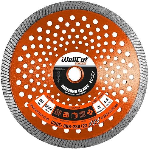 Dischi da taglio diamantati per smerigliatrice angolare da 230 mm con foro da 22,23 mm, taglio rapido e pulito su cemento, cemento armato, marmo e granito, pietra arenaria, mattonelle di mattoni o - Honorern