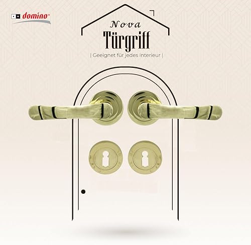 domino NOVA-R M1 - Maniglia per porta d'ufficio, cantina e porta interna, in alluminio, in ottone lucido - Honorern