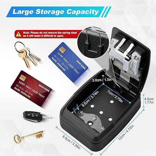 Cassetta Portachiavi Esterno Impermeabile con Codice 4 Cifre - Montaggio a Parete, Robusta e Sicura per Casa, Garage, Ufficio (Nero) - Honorern