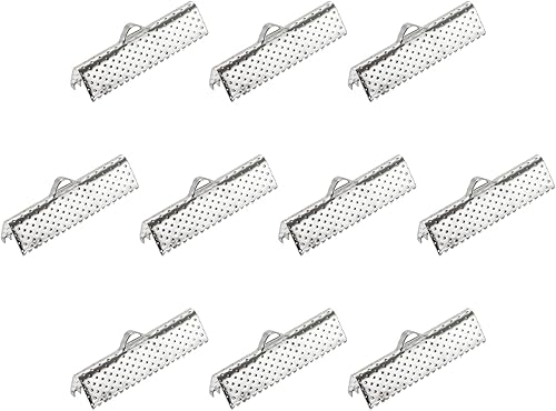 sourcing map 100 morsetti a crimpare a nastro, 10 mm per segnalibro, chiusura a cordoncino, per fai da te, colore argento - Honorern