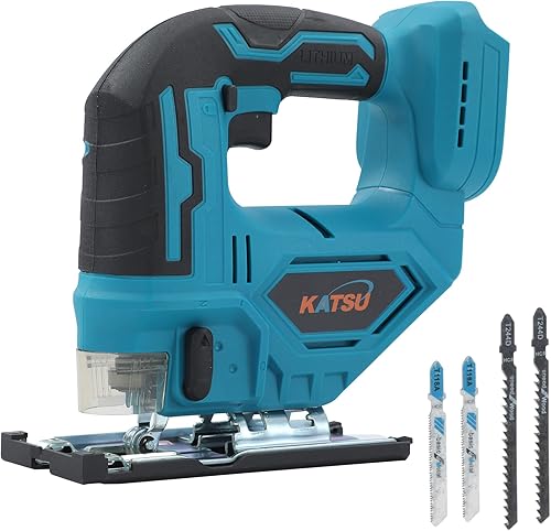 KATSU FIT-BAT 21V Brushless Seghetto Alternativo a Batteria, 26mm Lunghezza Corsa, 0-3000SPM, Taglio ±45°, Velocità Variabile, 4 Lame per Legno Metalli, Senza Batteria 102754 - Honorern