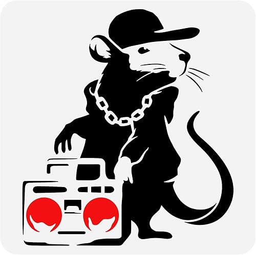 FINGERINSPIRE Banksy Hip Hop Rat Stencil 30x30cm Riutilizzabile Banksy Rat Stencil DIY Art Radios And Mouse Painting Template Banksy Theme Stencil per Dipingere su Legno, Pareti e Mobili - Honorern