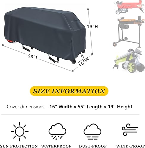 Copertura per spaccalegna, impermeabile, resistente, 55 x 16 x 19 cm (lunghezza x larghezza x altezza), adatta per spaccalegna da 5 a 7 tonnellate, per tutte le stagioni, colore grigio - Honorern