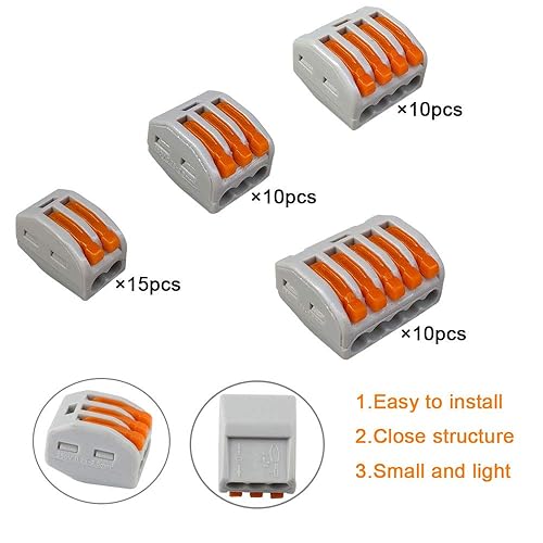 QitinDasen 45Pcs Leva-Dado Cavo Connettori Set, Connettore Conduttore Compatto, Morsettiera Cavo Connettore Molla Rapido (KV222-412/413 / 414/415) - Honorern