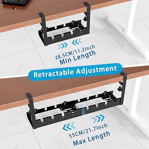 Senza Forare Raccogli Cavi Scrivania Nero, 28.5-55CM Retrattile Porta Cavi Scrivania, Cable Management Scrivania per Gestione di Cavi e Ciabatte - Honorern