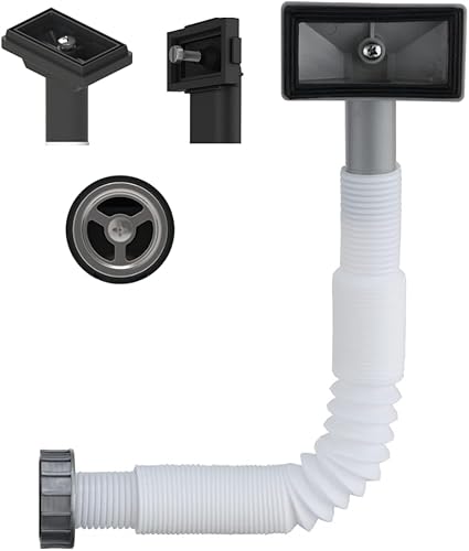 439400 | Kit Sifone Troppopieno Universale per Lavello e Lavabo, Con Attacco Verticale e Orizzontale, Rettangolare e Tondo, Tubo di Scarico Flessibile Regolabile da 150 a 280mm - Honorern