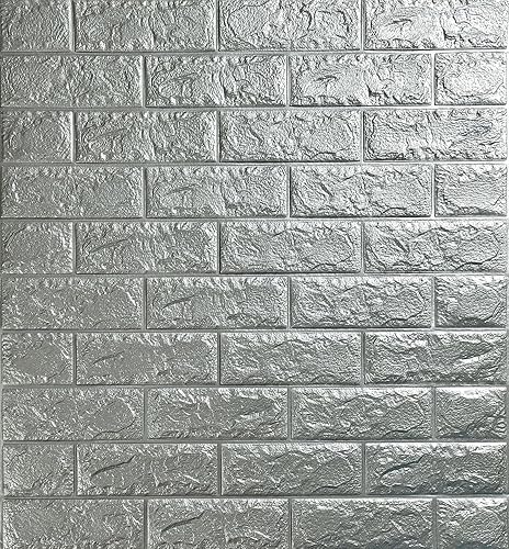 Carta da Parati 3D Mattoni,pannelli decorativi 3d per parete,Autoadesiva Wallpaper, Impermeabile Spessore 6MM Wallpaper per Cucina Ufficio TV Sfondo (10, ARGENTO) - Honorern