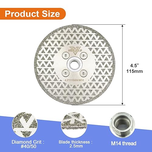 Disco Diamantato per Taglio e Smerigliatura - 125mm Lama per Sega per Granito Marmo Ceramica Gres Porcellanato Pietra Quarzo con Flangia M14 Doppio Lato Elettrolitica - Honorern