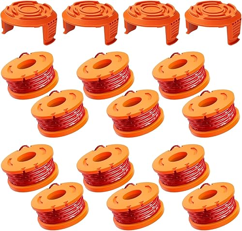 16 Pezzi Filo Tagliabordi Bobine Compatibili con Worx Decespugliatore, Filo Decespugliatore per Tagliabordi Elettrico, ø 1.65 mm e 3 m Lunghezza (12 Bobine Tagliaerba + 4 Copertura Bobina) - Honorern