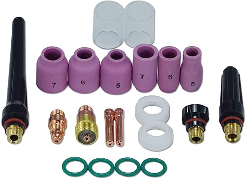 RIVERWELD 21pcs Tig Stubby Gas Lens & Collets Body 17GL020 17CB20 (1,6 mm) Coppa isolata #10 Kit di dimensioni assortite WP 17 18 26 Tig Tiging Torcia - Honorern