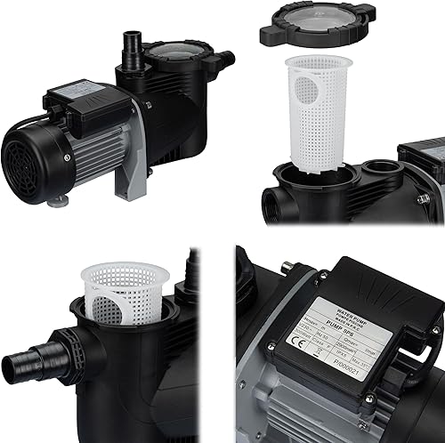 Pompa per piscina, pompa filtro, autoadescante, pompa di circolazione, capacità: 8000 l/h, altezza massima di mandata 8,5 m, prefiltro: 300 W, motore silenzioso: 73 dB, IPX5, 230 V/50 Hz - Honorern