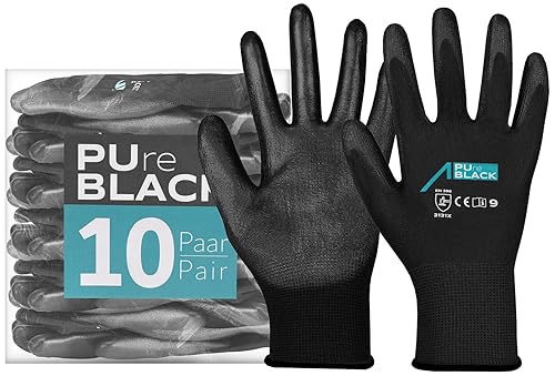 ACE Pure Black - Guanti da lavoro, 10 paia di guanti protettivi delicati per il lavoro, EN 388-09/L (confezione da 10) - Honorern