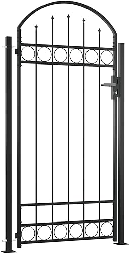 Cancello per Giardino a Rete con Serratura e Maniglie Stabile Durevole Ingresso Porta Recinzione in Acciaio Zincato,Cancello per Recinzione ad Arco con 2 Pali 105x204 cm Nero - Honorern