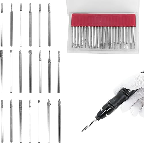 20 Set Frese Diamantate, Punte Diamantate per Utensili Rotanti, Con Gambo da 2.35 mm, per Intagliare Lucidare e Rettificare su Pietra Ceramica Vetro e Altro Inclusa Custodia per la Conservazione - Honorern