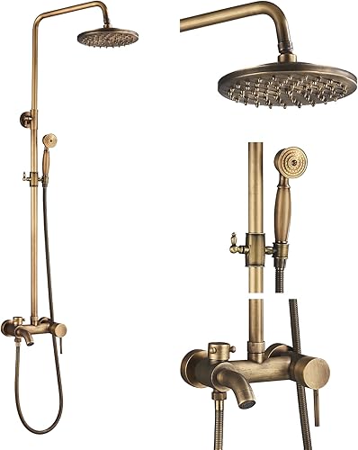 Set doccia completo in stile retrò, con rubinetteria e doccetta, in ottone anticato - Honorern