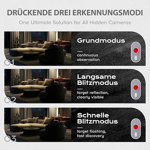 Rilevatore di Telecamere Nascoste 3 in 1- Rivelatori di Telecamere Anti-Spia con Allarme a Vibrazione e Torcia LED Detecțeur Telecamere Nascoste per Airbnb, Hotel, Bagno, Casa, Ufficio - Honorern