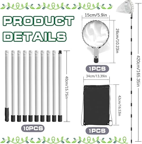Raccogli Frutta da Albero,4M Raccogli Frutta Telescopico,Raccoglitore di Frutta Fatto in Acciaio Inossidabile ,Con Sacchetto di Cotone,Adatto per Mele,Agrumi e Ciliegie - Honorern