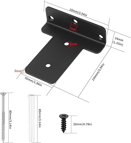 2 Pezzi Staffe per Mensole Pesanti, 100mm Reggi Mensola da Muro, Staffa per Mensola, Staffe a L in Metallo, Supporti per Scaffali, Mensole Montate a Parete, Nere - Honorern