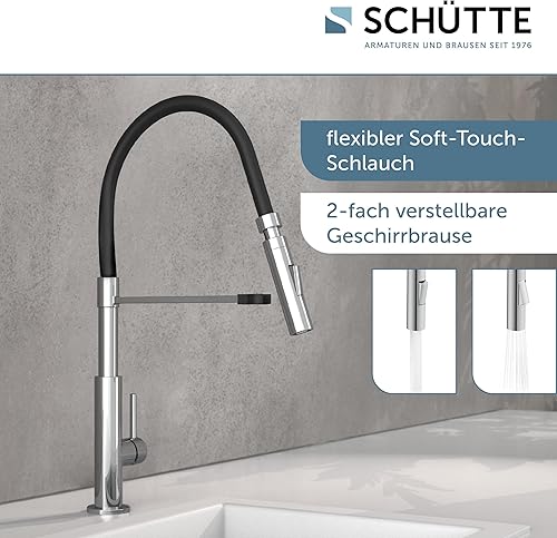 SCHÜTTE 79180 doccetta Estraibile, Girevole a 360 Gradi per Cucina, Rubinetto Miscelatore monocomando in Cromo/Nero - Honorern