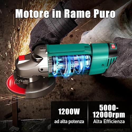 Smerigliatrice Angolare 1200W, HYCHIKA Mototroncatrice 3000-10000RPM con 6 Velocità, 5 Mole da 125 mm, Perfetta per Levigare e Lucidare - Honorern