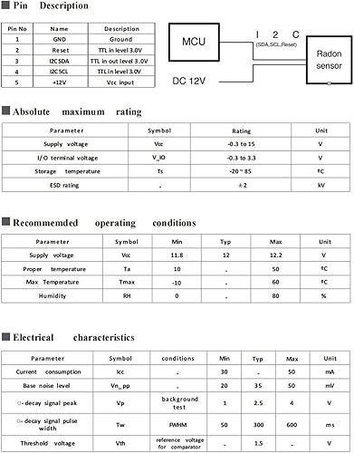 Misuratore di Radon per Interni, Rilevatore di Radon da 12 V CC Sensore di Radon a Rilevamento Rapido Misuratore di Radon per Interni per Ufficio Domestico, Rilevatori di Gas e - Honorern