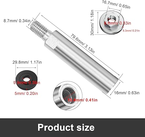 M10 Prolunga Asta per Smerigliatrice, 3 Pezzi Acciaio Inossidabile Albero Prolunga per Lucidatrice, Albero di Prolunga Rotativo 80 cm, Estensione 62 cm, con Distanziali, per Modello 100 - Honorern