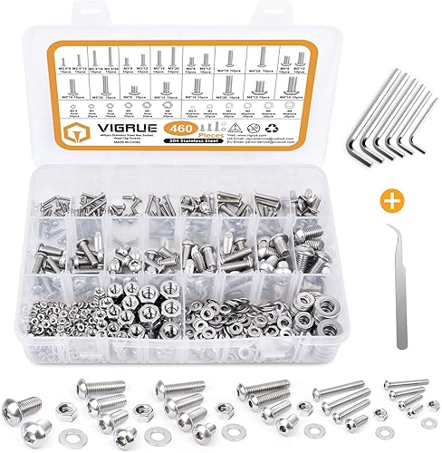 Set di 460 viti e dadi, M2.5, M3, M4, M5, M6, M8, viti a esagono incassato in acciaio inox, dadi e rondelle, set con scatola e chiavi - Honorern