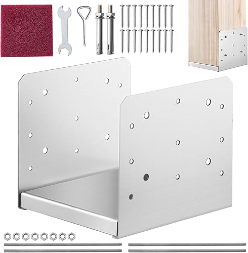 VEVOR Confezione di Supporti 4 Pezzi per Pali in Legno 8x8 Pollici 203x203mm, Set di Base per Pali Interni in Acciaio a Carbonio per Ancoraggio Pali in Legno Ringhiere, Corrimano di Terrazze, Portici - Honorern