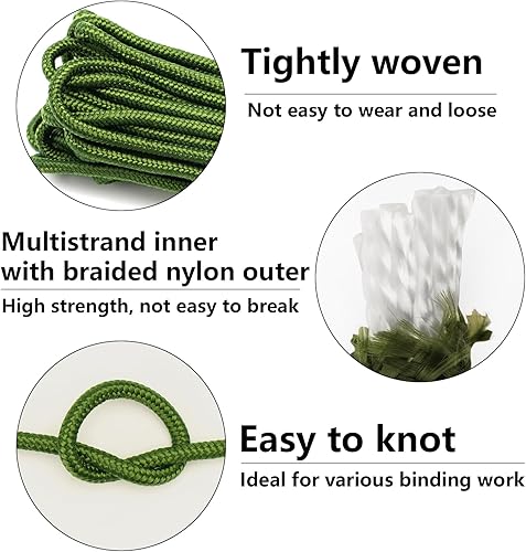 KINGLAKE Corda di nylon verde spessa 6 mm, corda di nylon intrecciata da 30 m, corda di trazione multifunzionale da appendere per campeggio, imballaggio e impacchettamento, corda antivento per tende - Honorern