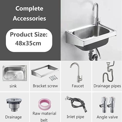 lavello Sospeso In Acciaio Inox Piccolo Lavandino Parete Cucina con Dell'acqua Calda e Fredda Rubinetto Vasca Singola Lavabo di Utilità, Per lavanderia bagno - Honorern