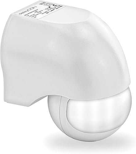 deleyCON 1x Infrarossi Rilevatore di Movimento Risalire in Superficie Interno Esterno a Prova di Spruzzi D'Acqua Ruotabile Barra di Inclinazione 180° Area di Lavoro Portata 12 m Bianco - Honorern