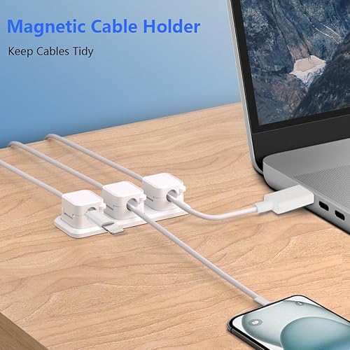 Magnetico Cavo Clips, 6 Pezzi Organizer a Clip per Cavo, Clip Cavi Scrivania, Magnetico con Autoadesivo Clip Cavo per Casa, Ufficio, Parete, Comodino E Auto con Base Fissa(Nero) - Honorern