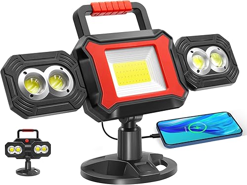 Faro Led Ricaricabile, Luce Led Ricaricabile COB, 25W 2700LM con Magnete e Power Bank Funzione, Lampada Ricaricabile Portatile Impermeabile Ruotabile per Garage,Officina, Cantiere e Riparazione Auto - Honorern