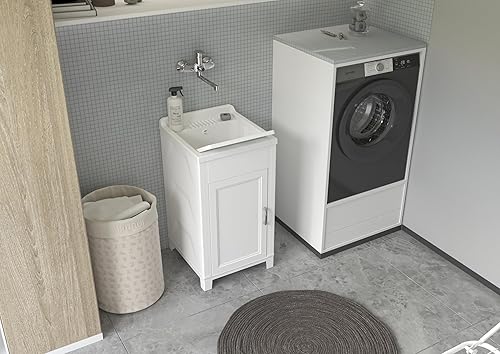 Mobile lavatoio in Resina di PP, Facile da Montare, Vasca Resistente agli acidi di Uso Comune, Lavanderia, Garage, Esterno, 45L x 50P x 85H cm, Bianco - Honorern