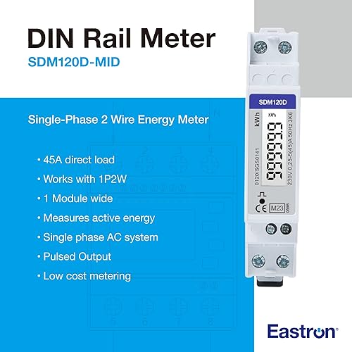 SDM120D monofase, contatore di energia elettrica, misuratore di potenza della guida DIN da 45 Amp kWh, misuratore di impulsi 1000imp/kWh. Display LCD digitale (senza retroilluminazione) - Honorern