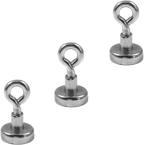 3 pezzi magneti con occhiello in neodimio N35 16 mm Ø | Forza di tenuta 5.5 kg | 3 pezzi magneti in neodimio molto potenti con base e eyebolt, zincato - Honorern