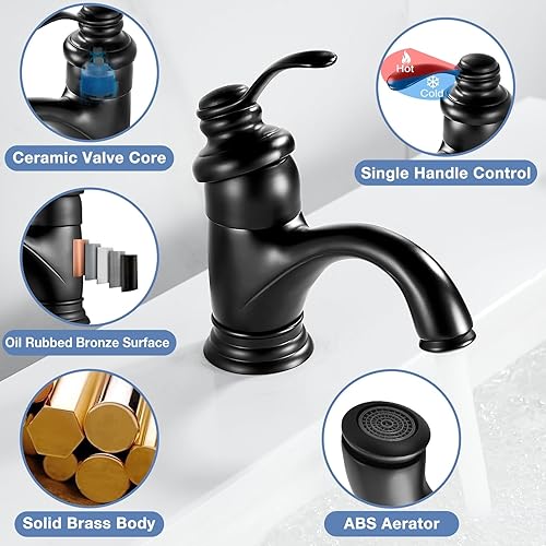 Rubinetto Bagno Rubinetto Lavabo in Ottone, Miscelatore Retro Rubinetto Lavandino con Bocca Bassa, Rubinetto Bagno Monocomando Miscelatore in Ottone per Bagno, Ottone G3/8 - Honorern