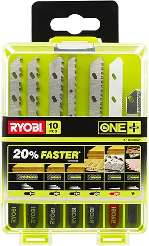 Ryobi 5132002812 Kit di lame per seghe 10 pezzi|Set di lame per seghetto alternativo per legno, plastica, pietra, Granito e metallo|Adatto per sega seghetto Des One + System|Attacco Universale|6 pezzi - Honorern