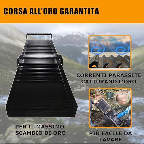 Grondaia dorata modello 3, Gold Sluice Box, 100 x 25 cm, per lavare l'oro sul fiume - Honorern