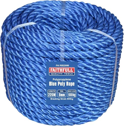 Faithfull Bobina di corda in poliestere blu FAIRB3080, diametro 8 mm x 30 m, carico massimo 100 kg, carico di rottura 800 kg - Honorern