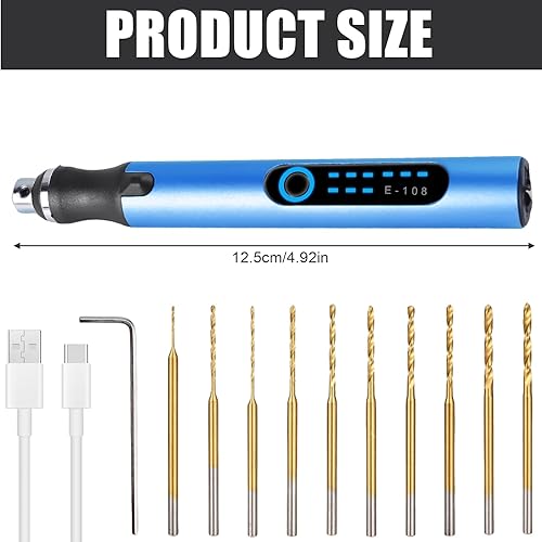 Trapano elettrico a mano con 10 punte, 3 marce, mini trapano ricaricabile, set di punte per trapano a mano per la creazione di gioielli, resina, plastica, legno, circuiti stampati in pelle - Honorern