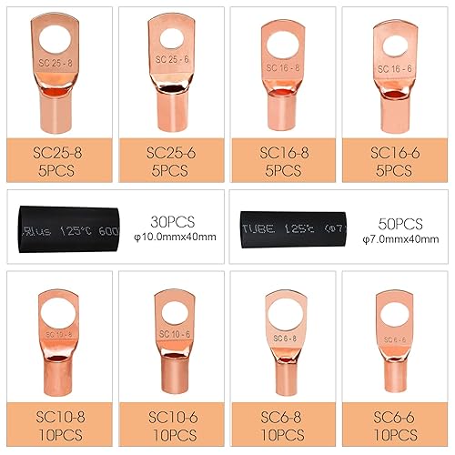 Capicorda Terminali ad Anello 140 Pezzi Capicorda Terminali conTubi Termorestringent per Nautica Automobilistica elettrica (8 Dimensioni) - Honorern