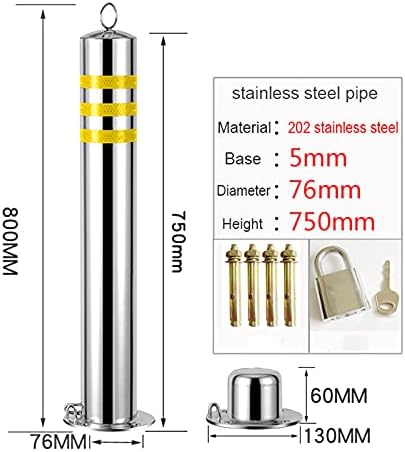Dissuasori di Sicurezza per barriere di parcheggio per Passi carrai in Acciaio, 2 Coni di parcheggio e Catena da 5 m, paletto Robusto e Durevole per Uso Commerciale o privato (76 × 800 mm) - Honorern