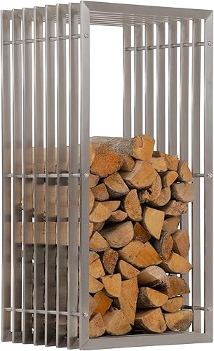 Porta Legna In Metallo Irving In Acciaio Inox I Porta Legna Robusto E Fatto A Mano I Porta Legna Con Funzione Di Panca, Dimensione:40x50x150 cm - Honorern