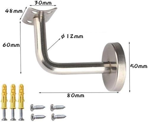 Staffa per corrimano in acciaio inox, supporto da parete, staffa di montaggio con viti 60 x 80 mm, argento, set da 5 pezzi (A) - Honorern
